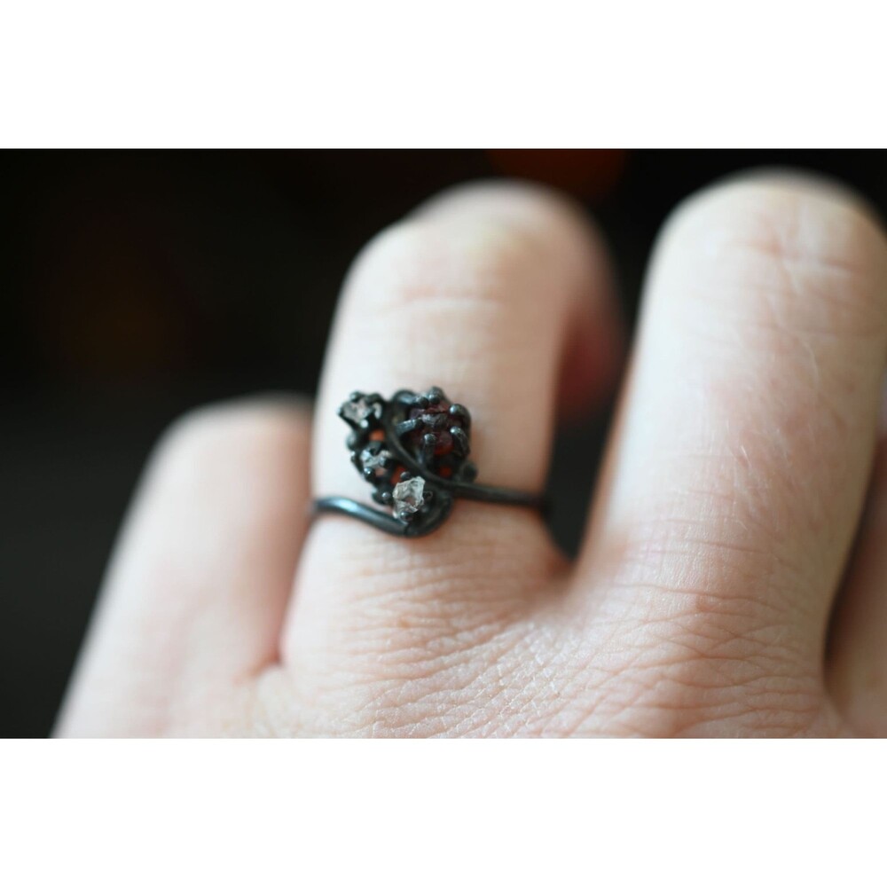 Raw Garnet Engagement Ring, Rough Diamond Wedding Band, Unique Sterling Silver P